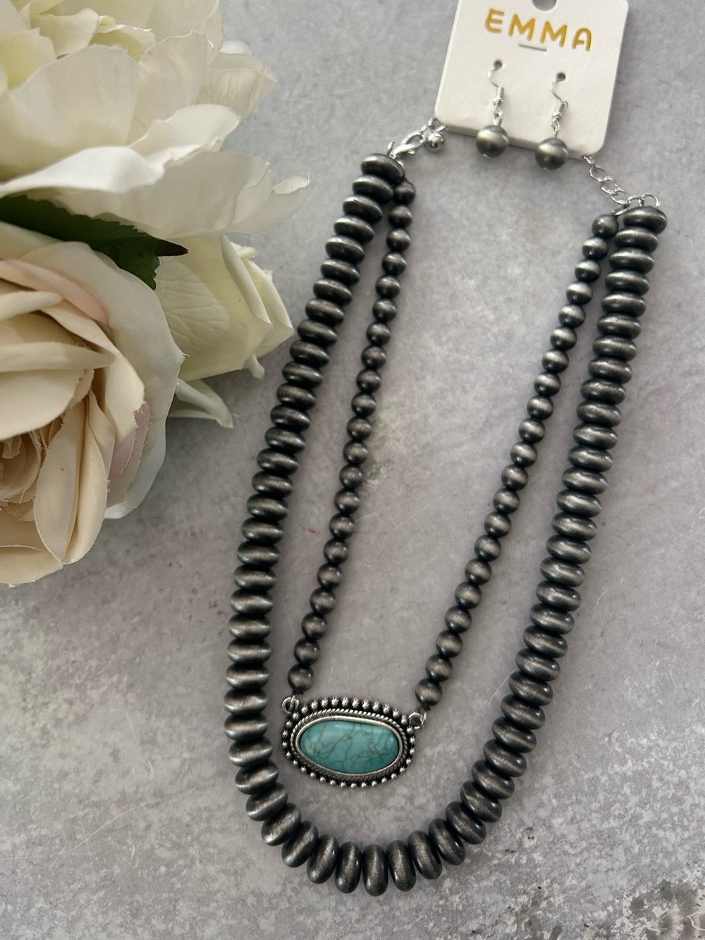 EMMA Layered Squash Blossom Necklace and Earrings Set, NEW - Picture 2 of 6